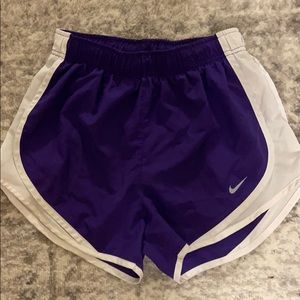 Purple and white nike shorts